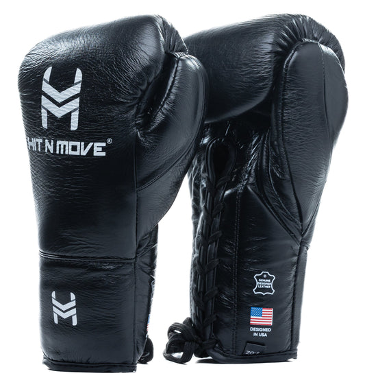 Hit N Move Bokshandschoenen Pro Fight Lace Zwart