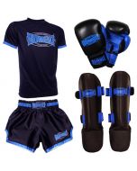 Rumble Kick-Thaiboksset Ready 2.0 zwart-blauw + kledingset RTS-31 met RS-73