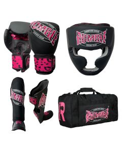 Rumble Kickboksset Camo Black-Pink + Hoofdbeschermer + Sporttas