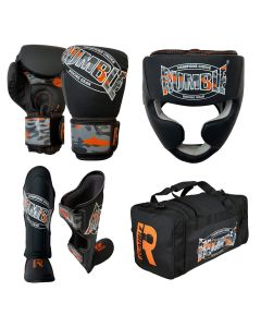 Rumble Kickboksset Camo Black-Orange + Hoofdbeschermer + Sporttas