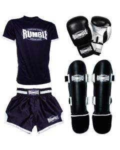 Rumble Kick-Thaiboksset Ready 2.0 zwart-wit + kledingset RTS-32 met RS-71
